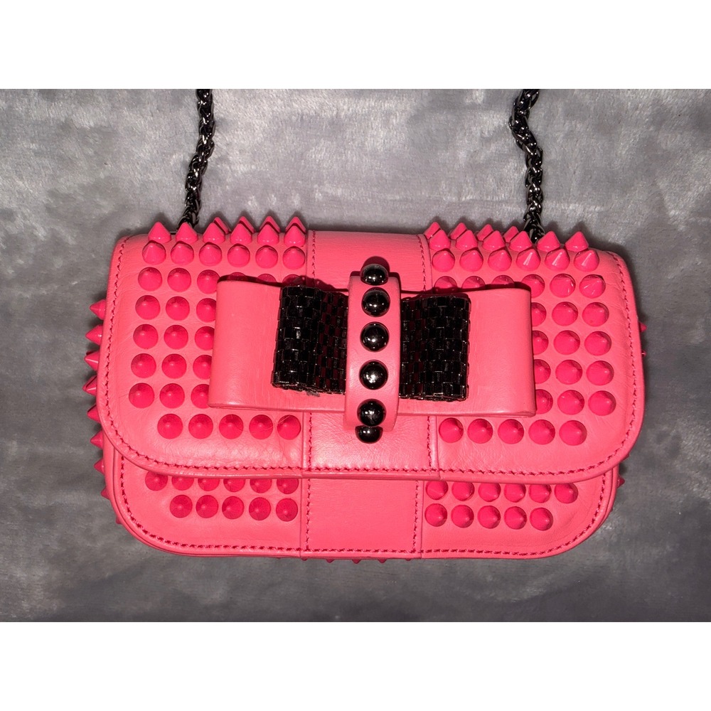 Christian Louboutin Sweet Charity Spiked Mini Shoulder Bag Neon Pink Leather - Picture 2 of 16